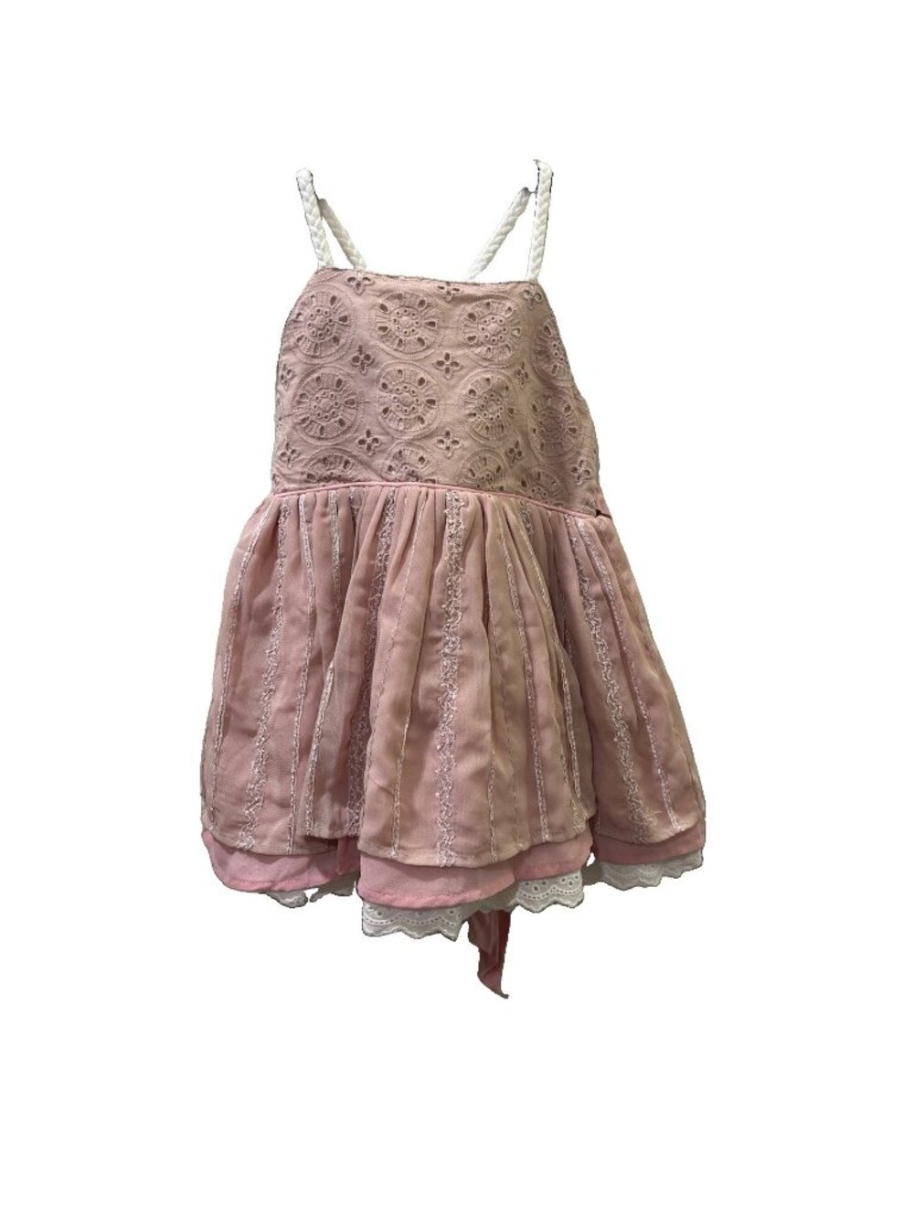 Love And Grow Pink Layered Dress Smocking Back Bow Tie Size 4T
